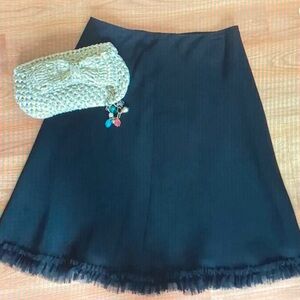 Kate Hill Elegant Black Midi Skirt with Ruffle Hem